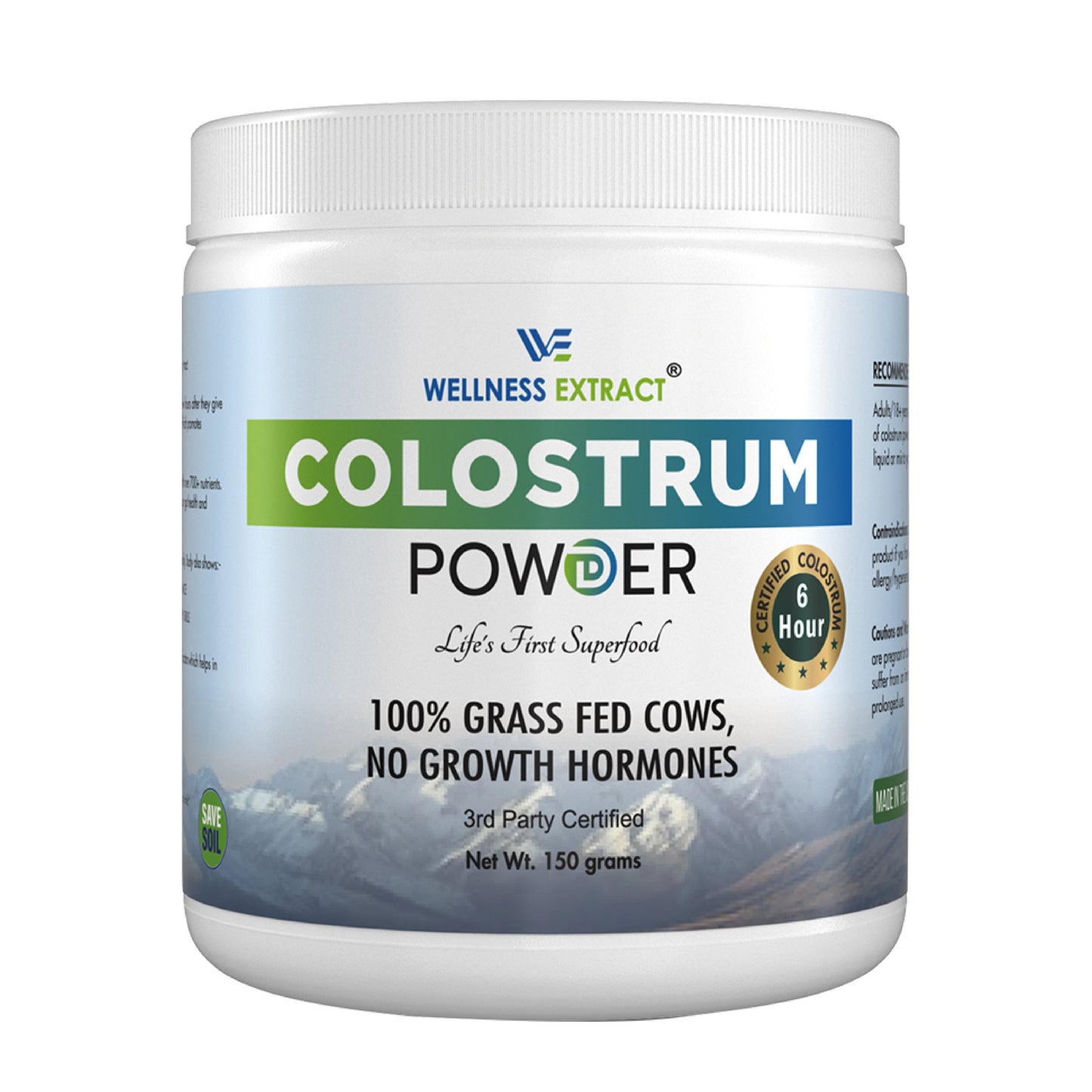Bovine Colostrum Powder 150 g| Protein Lactoferrin Supplement | Hormone Free | True 6 Hour Extracted
