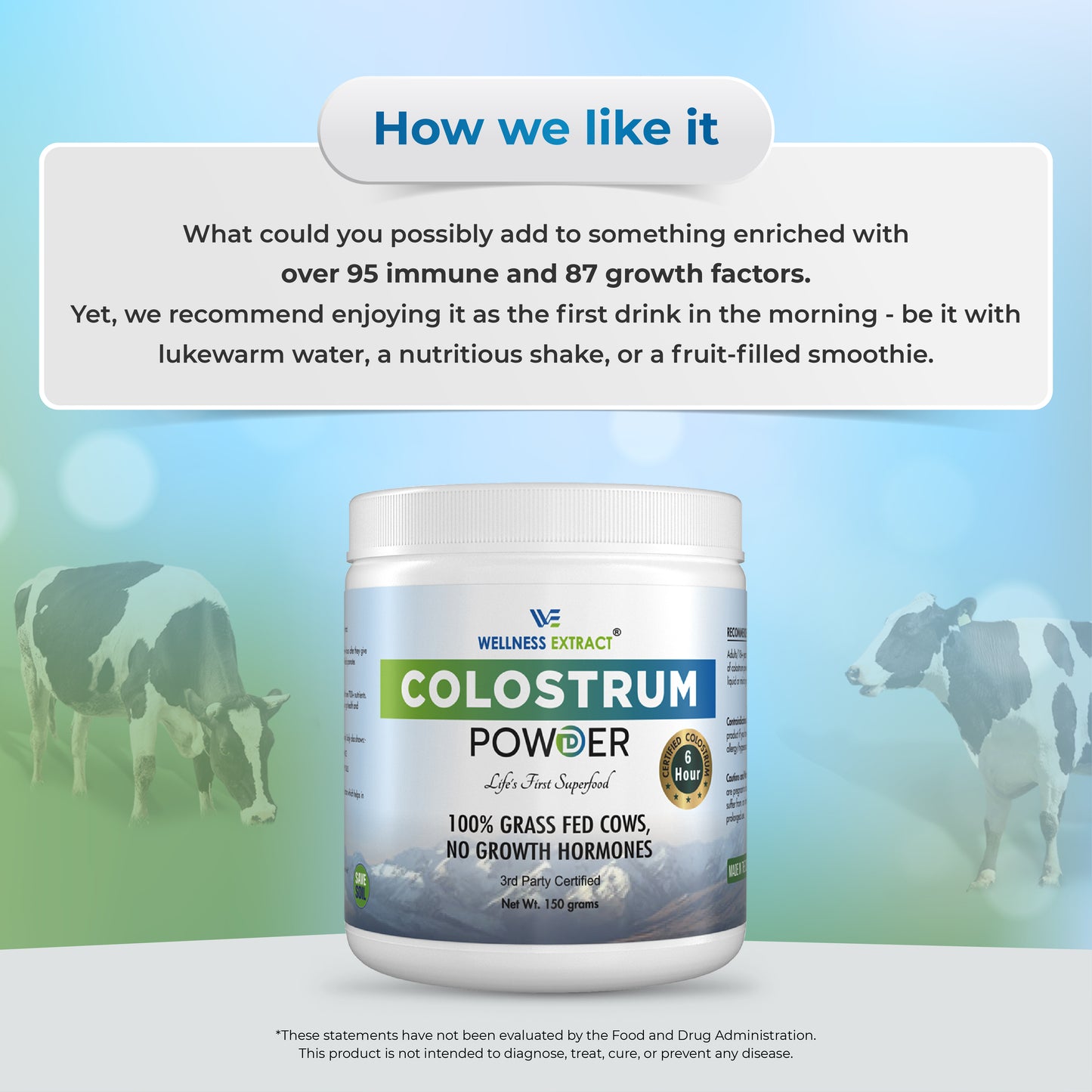 Bovine Colostrum Powder 150 g| Protein Lactoferrin Supplement | Hormone Free | True 6 Hour Extracted