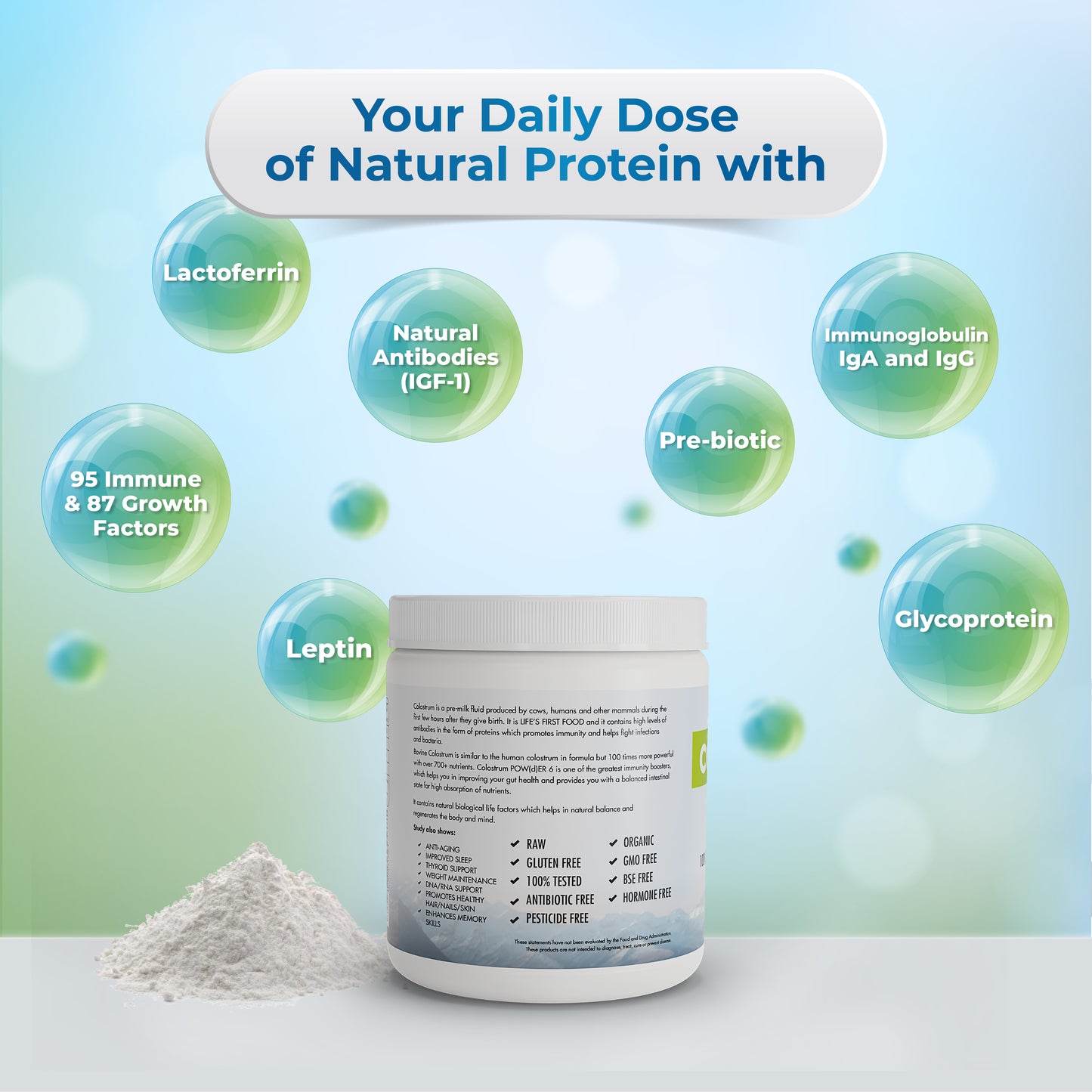 Bovine Colostrum Powder 150 g| Protein Lactoferrin Supplement | Hormone Free | True 6 Hour Extracted